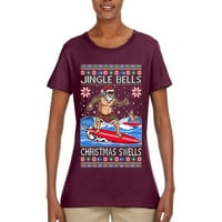 Wild Bobby Jingle Bells Коледа набъбва грозен коледен пуловер Жени Графичен тройник, Maroon, Small