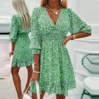 Летни рокли за жени с дължина на коляното с дължина на коляното секси опаковка отпечатана v-образно пътуване рокля зелена m