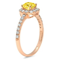 1. CT блестяща принцеса Cut симулиран жълт диамант 14K розово злато халианс с акценти пръстен SZ 4.25