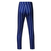 Labakihah мъжки панталони модни мъже небрежен бизнес тънък прилягане на райета печат цип дълги панталони панталони синьо