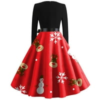 Gotyou рокли Коледна рокля за печат за жени рокля с дълъг ръкав парти ежедневни рокли Коледа червено xxl