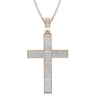Колекция DazzlingRock кръгла бял диамантен хип -хоп религиозен кръст висулка със сребърна верига за мъже в 14K розово злато