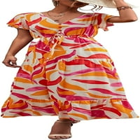 Женски флорална лятна рокля v Бутон за шия с къс ръкав Beach Party дълга рокля Belfled Ruffle A-Line Boho Maxi рокли