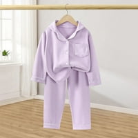 Ketyyh-Chn Boys Pajamas Set Детски момчета момчета с дълъг ръкав Бутон за нощни дрехи Пижами Комплект домашно облекло Лилаво, 90