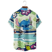 Дисни Lilo & Stitch Hawaiian риза, забавна риза за плаж на шева, риза за копче за шевове, ризи за шевове за деца възрастни