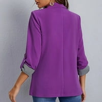 Блейзър якета за жени бизнес ежедневни плюс размер бизнес облекло от твърд цвят ивица за шевове с дълъг ръкав палто от кардиган отгоре лилаво xl