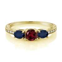 Gem Stone King 2. Ct овален червен родолит гранат син сапфир 18k жълто злато, покрито сребърен моасанитен пръстен