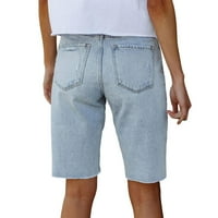 DMQUPV дамски къси панталони с висока талия плюс размер женски небрежни летни дънкови къси панталони Средно талии разтегателни джински къси панталони с джобове Сини
