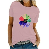 Дамски върши женски небрежен цветен отпечатан топ с къс ръкав блуза-тениска