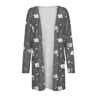 Подарък за клирънс за жени Yohome Womens Tops дамски модни разхлабени ежедневни дълги ръкави отпечатани средна дължина жилетка яке отгоре тъмно сиво 2xl