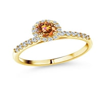 Gem Stone King 1. CT кръгла екстази Mystic Topaz 10K жълто злато лаборатория отглежда диамантен пръстен