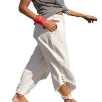 Lumento жени с широки панталони за крака свободни годни за харем пантален йога йога тренировка капри панталони бяло xl
